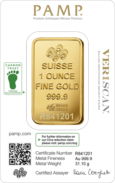 PAMP Mint Gold Bars 1 oz. - Reverse