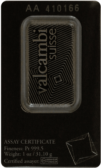 Valcambi Suisse 1 oz. Platinum Bar - Reverse